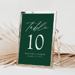 Modern Elegant Green Wedding Table Number<br><div class="desc">Trendy, minimalist wedding table number cards featuring white modern lettering with "Table" in modern calligraphy script. The design features a green background or a colour of your choice. The design repeats on the back. To order the emerald green table cards: add your name, wedding date, and table number. Add each...</div>