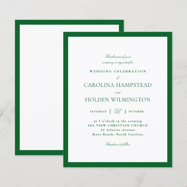 Modern Elegant Green & White Minimalist Wedding (Front/Back)