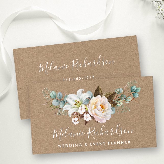 Modern Elegant Greenery Botanical Floral Kraft Business Card (Customize to change text size or text style.)