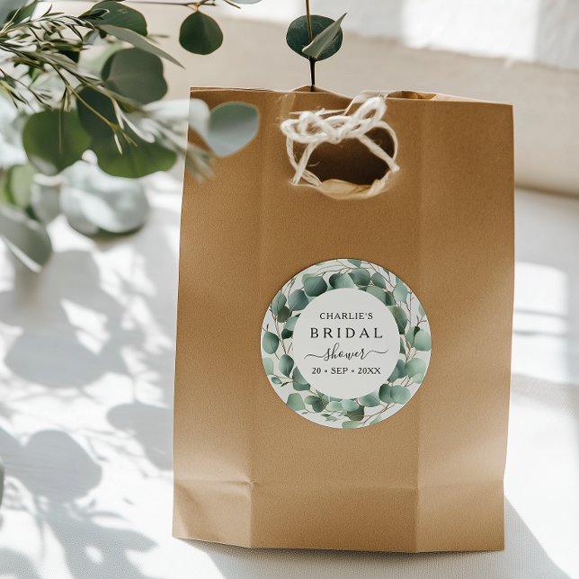 Modern Elegant Greenery Bridal Shower  Classic Round Sticker (Creator Uploaded)