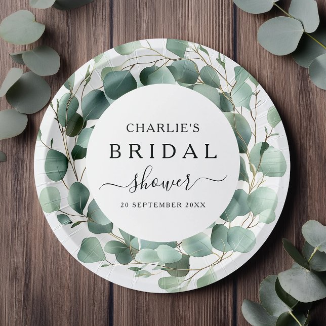 Modern Elegant Greenery Bridal Shower  Paper Plate (Creator Uploaded)