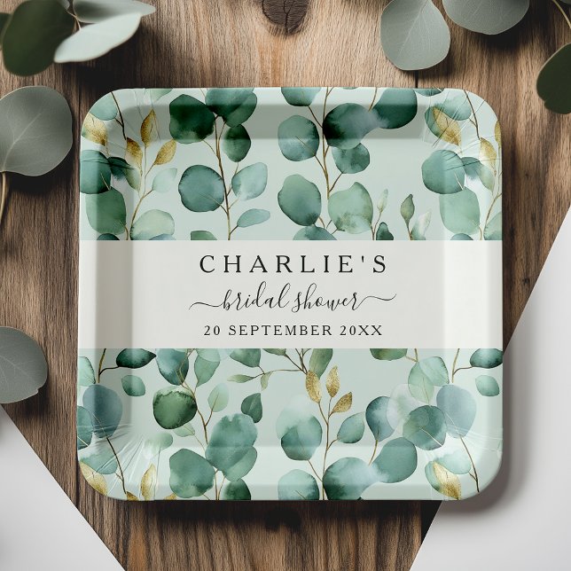Modern Elegant Greenery Bridal Shower  Paper Plate (Creator Uploaded)