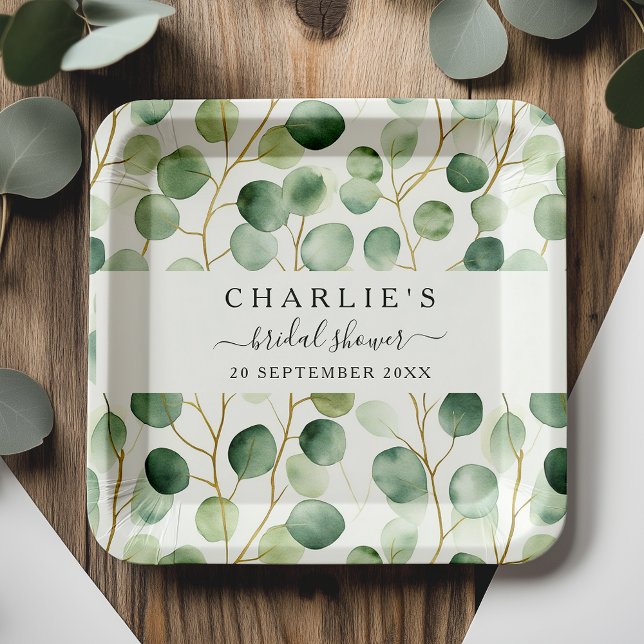 Modern Elegant Greenery Bridal Shower  Paper Plate (Creator Uploaded)