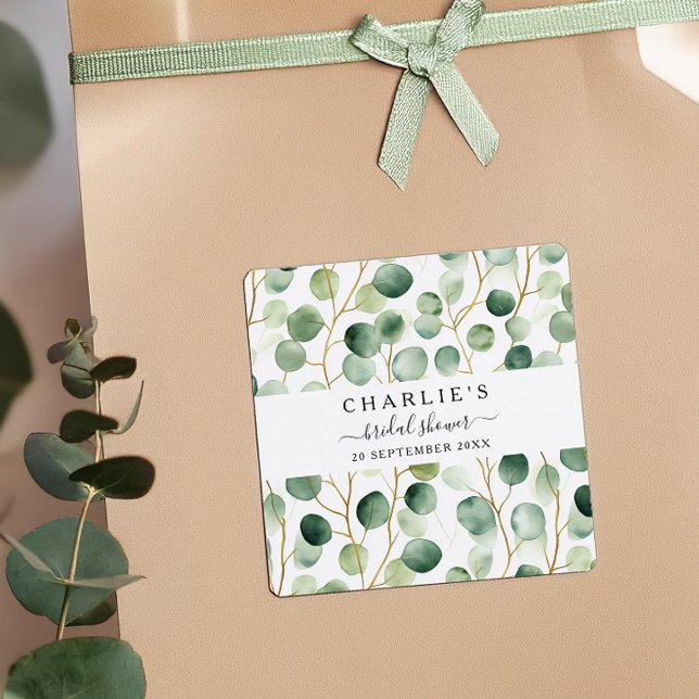 Modern Elegant Greenery Bridal Shower  Square Sticker (Creator Uploaded)