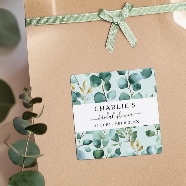 Modern Elegant Greenery Bridal Shower  Square Sticker (Creator Uploaded)