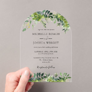 Modern Elegant Greenery Floral Arched Wedding Acrylic Invitations