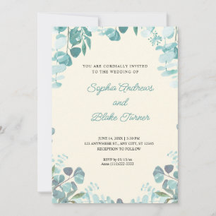 Modern Elegant Greenery Framed Yellow Wedding Invitation