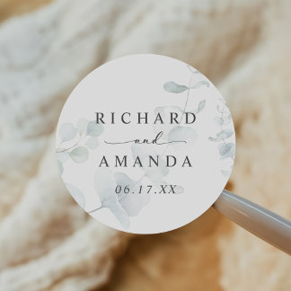 Modern Elegant Greenery Minimalist Wedding Classic Round Sticker