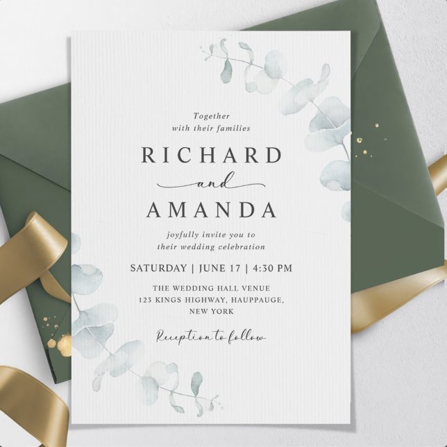 Modern Elegant Greenery Minimalist Wedding Invitation (Creator Uploaded)