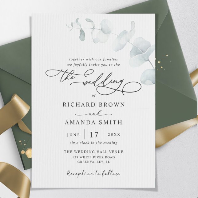 Modern Elegant Greenery Minimalist Wedding Invitation (Creator Uploaded)