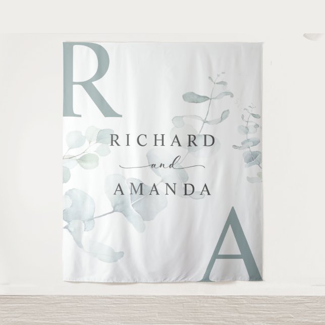 Modern Elegant Greenery Minimalist Wedding Tapestry (Front)