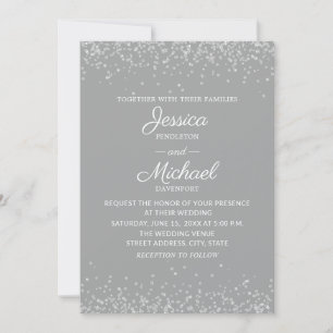 Modern Elegant Grey and Silver Glitter Wedding Invitation