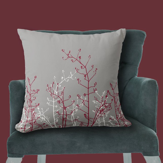 Modern Elegant Grey Burgundy Flowers Cushion (Creator Uploaded)