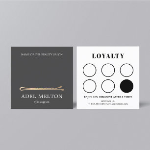 Modern Elegant Grey Faux Gold Hair Pin Salon  Loyalty Card