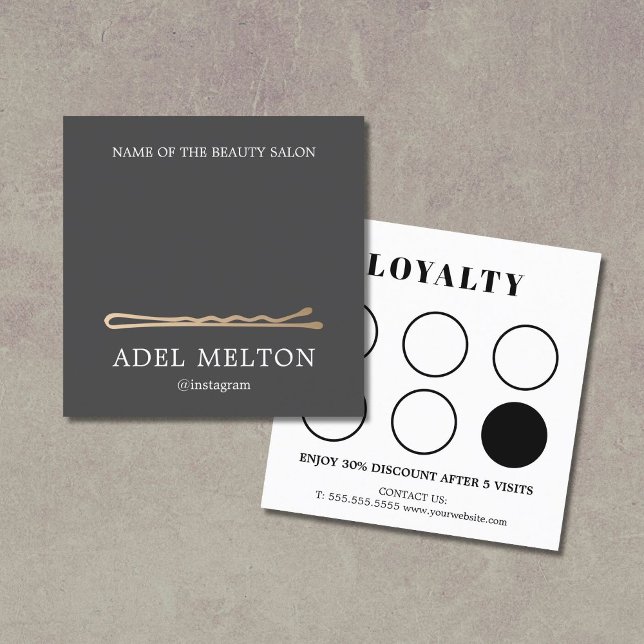 Modern Elegant Grey Faux Gold Hair Pin Salon  Loyalty Card (Creator Uploaded)