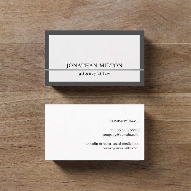 Modern Elegant Grey Faux Silver Line Attorney  Business Card (Creator Uploaded)