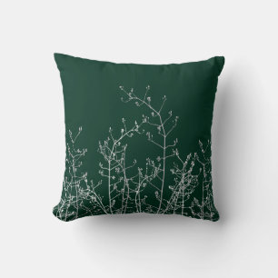 Modern Elegant Grey Flowers on Dark Emerald Green Cushion