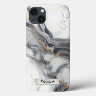 Modern Elegant grey marble art faux gold custom iPhone 13 Case