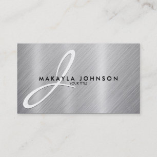 Modern & Elegant Grey Monogram Brushed Aluminium Business Card