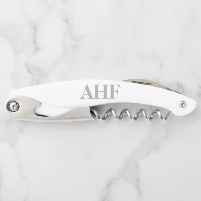 Modern Elegant Grey Monogram Initials Corkscrew (Front)
