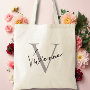 Modern Elegant Grey Personalised Monogram Tote Bag