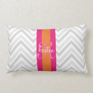 Modern Elegant Grey Pink Chevron Personalised Lumbar Cushion
