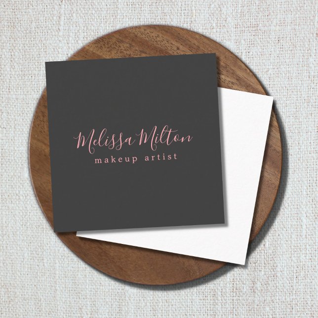 Modern Elegant Grey Pink Makeup Artist Square Business Card (Creator Uploaded)
