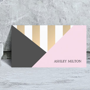 Modern Elegant Grey Rose Golden Stripes Business Card