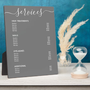 Modern Elegant Grey Salon Price List Service Menu Plaque