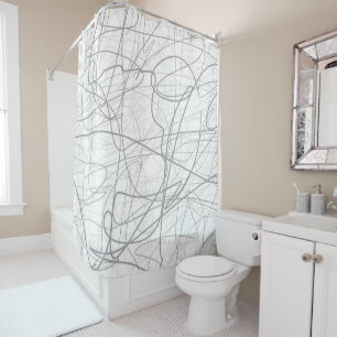 Modern elegant grey sketch lines shower curtain