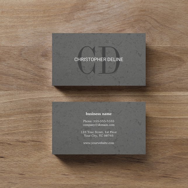 Modern Elegant Grey Stone Monogram Consultant Business Card (Creator Uploaded)