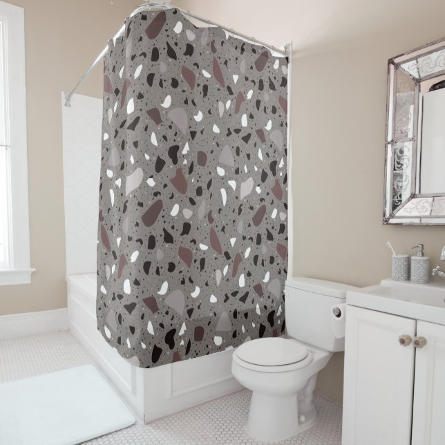 Modern Elegant grey Terrazzo Natural Patterns Shower Curtain (In Situ)