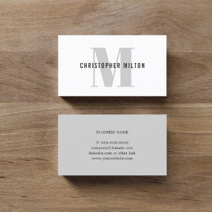 Modern Elegant Grey White Bold Monogram Consultant Business Card