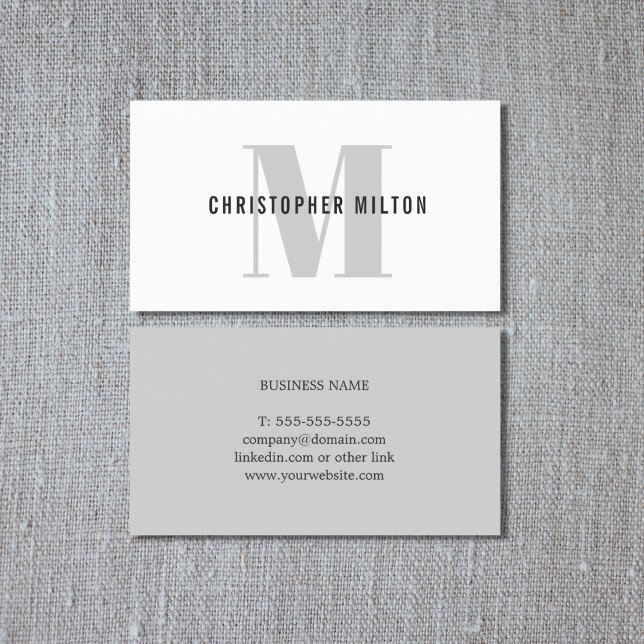 Modern Elegant Grey White Bold Monogram Consultant Business Card (Creator Uploaded)
