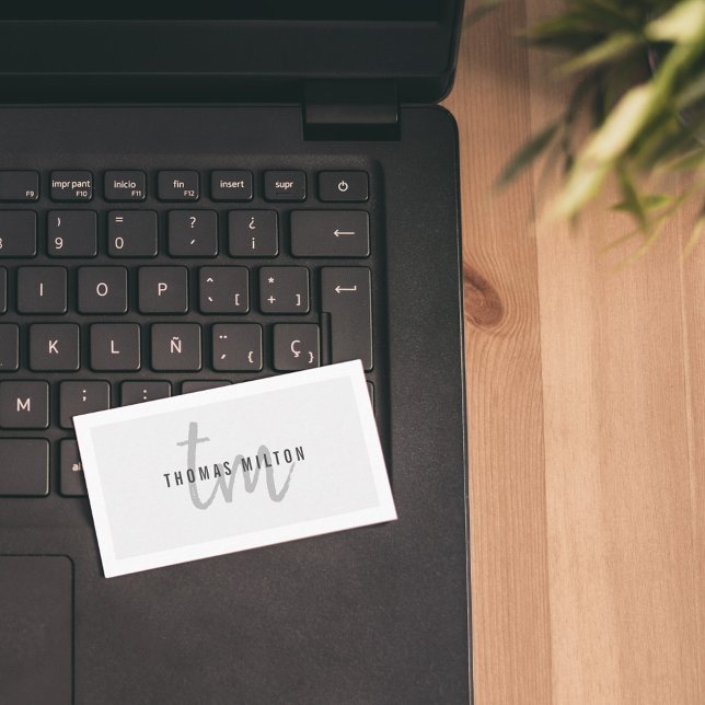 Modern Elegant Grey White Monogram Consultant Business Card (Creator Uploaded)