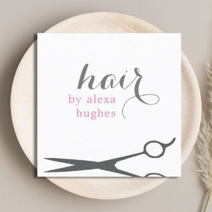 Modern Elegant Grey White Pink Hair Stylist Square Business Card