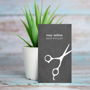 Modern Elegant Grey White Scissors Hair Stylist Business Card