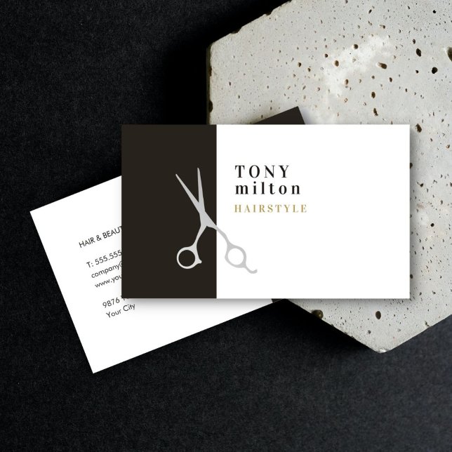 Modern Elegant Grey White Stripes Hair Stylist Business Card (Creator Uploaded)