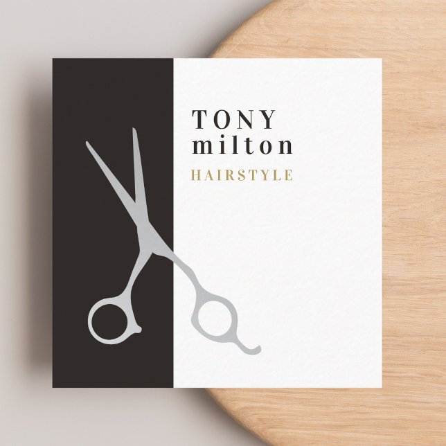 Modern Elegant Grey White Stripes Hair Stylist Square Business Card (Creator Uploaded)
