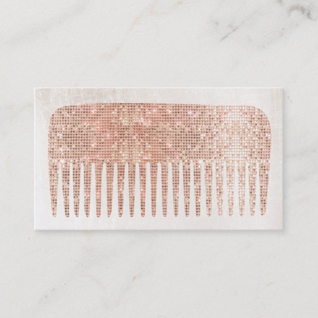 Modern Elegant Hair Salon Rose Gold Sequins Comb Business Card (Front)