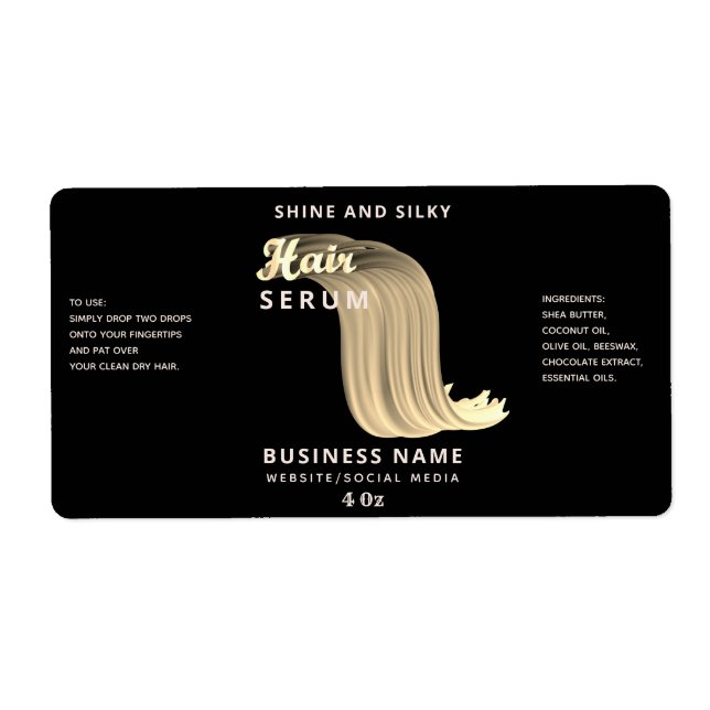 Modern elegant  hair serum label (Front)