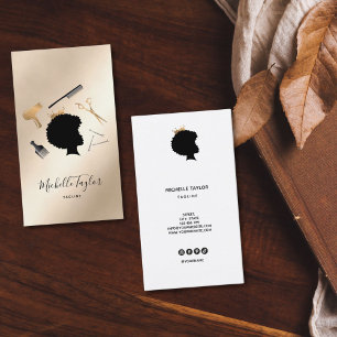 Modern Elegant Hairstylist Afro American Woman Business Card