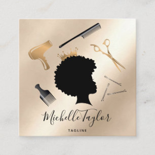 Modern Elegant Hairstylist Afro American Woman Square Business Card
