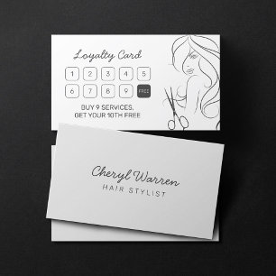 Modern Elegant Hairstylist Photo Simple White Grey Loyalty Card