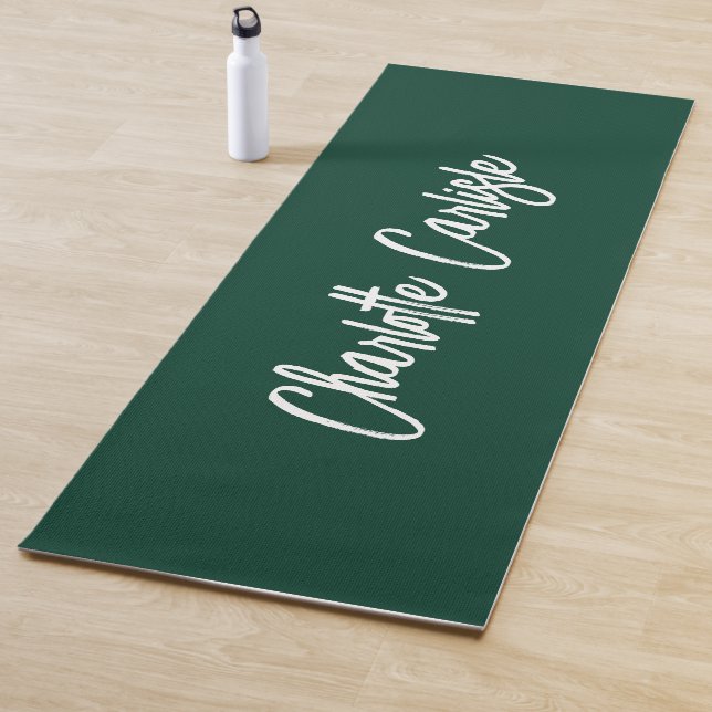 Modern Elegant Hand Lettered Script Green Yoga Mat (In Situ)