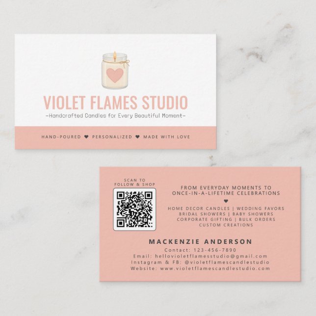 Modern Elegant Handmade Candle Maker QR Code  Business Card (Front/Back)