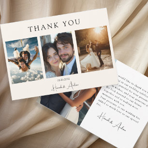 Modern, elegant, handwriting 4 Photos Thank You Card