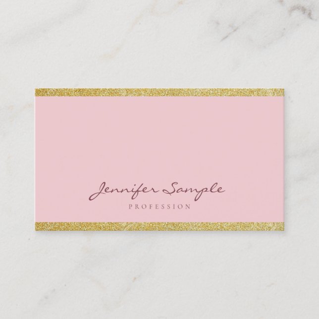 Modern Elegant Handwriting Script Pink Gold Plain Business Card (Front)