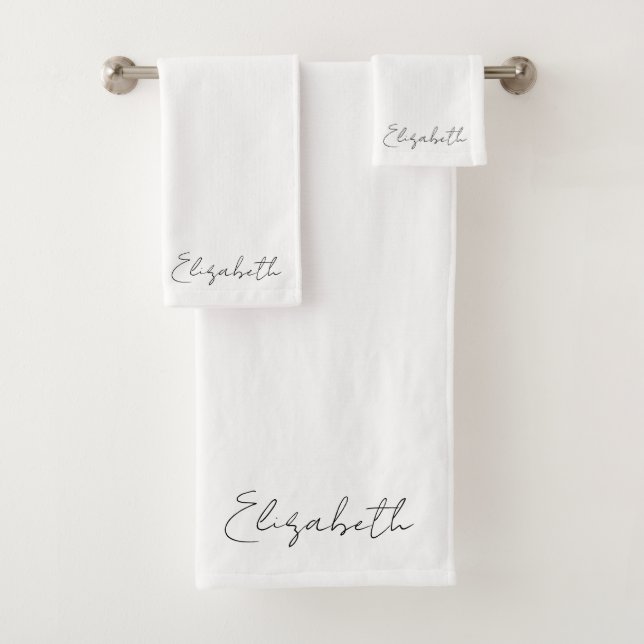 Modern Elegant Handwritten Name Template White Bath Towel Set (Insitu)
