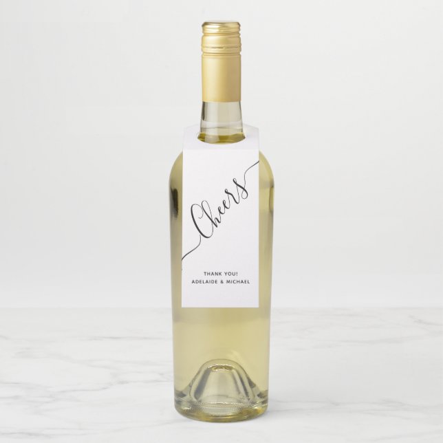 Modern Elegant Handwritten Script Custom Cheers Bottle Tag (On Bottle)
